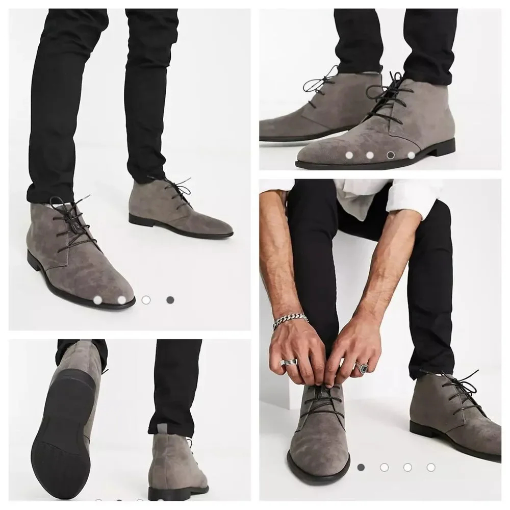 ASOS Design Mens Sz 11 Grey Soft Faux Lace Pull On Almond Toe Suede Chukka Boots